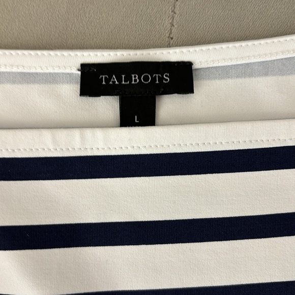 Talbots Effortless ladies Jersey Navy & White Square-neck Riviera Stripe size L - Picture 3 of 5